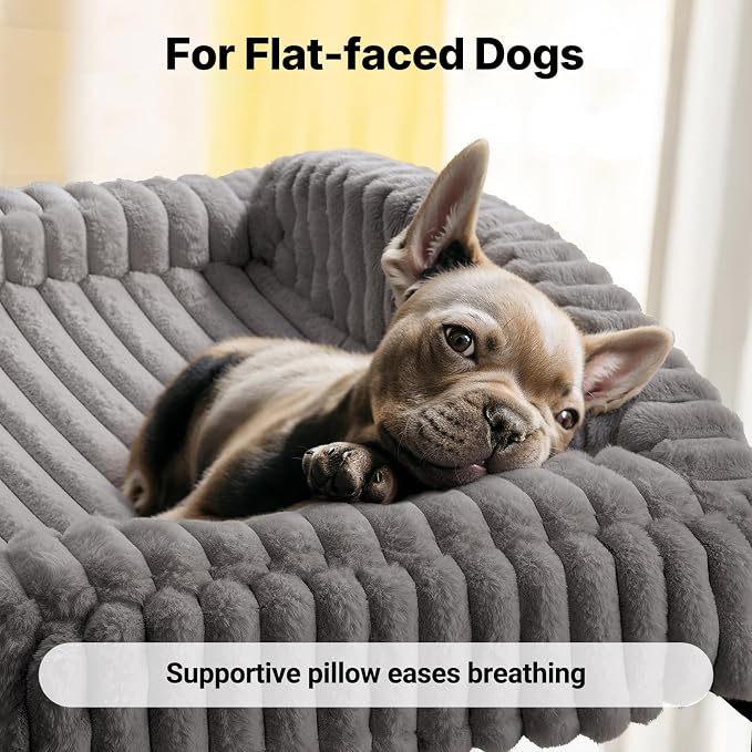 Veehoo Elevated Dog Bed with Bolster Cushion, Fluffy Plush Dog Couch Beds for Small Dogs, Cats, Washable Raised Pet Cot with Non-Slip Feet for Indoor or Patios Use, 30 x 20 Inches, Grey