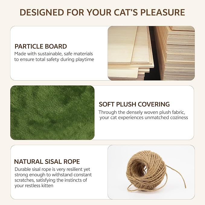 16-in-1 Cat Wall Shelves, Cat Furniture w/Tunnel & Bridge, Green | Wall Mounted Cats Shelf Set with Plush Fabric, Cat Climbing Wall Systems for 16 Inch Drywall, with Scratching Posts, Condos