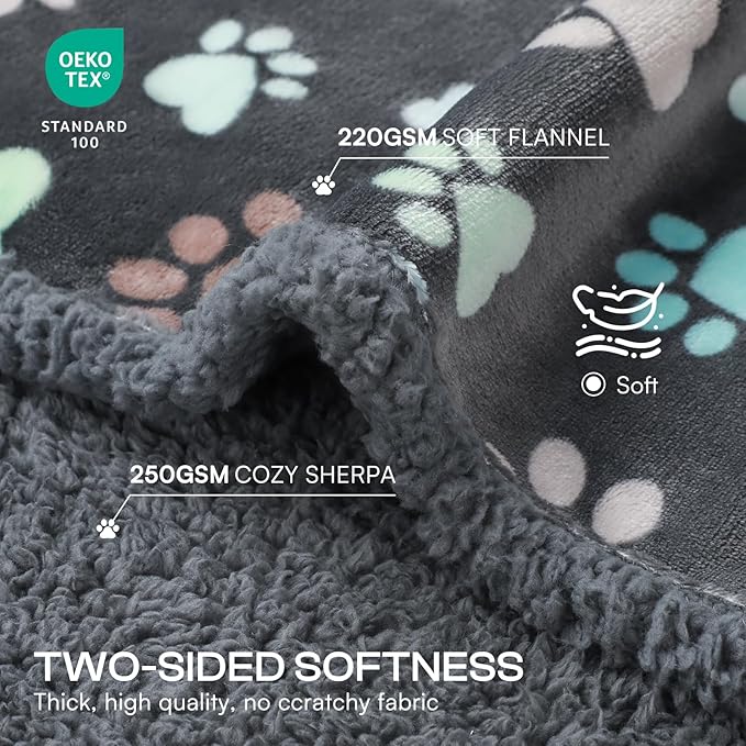Luciphia Waterproof Pet Blankets for Couch Sofa Bed Cover Cat Liquid Pee Proof Washable Soft Fluffy Large Dog Blanket Reversible Furniture Protection Puppy Grey Paw Thicken Small（40" x 28"）