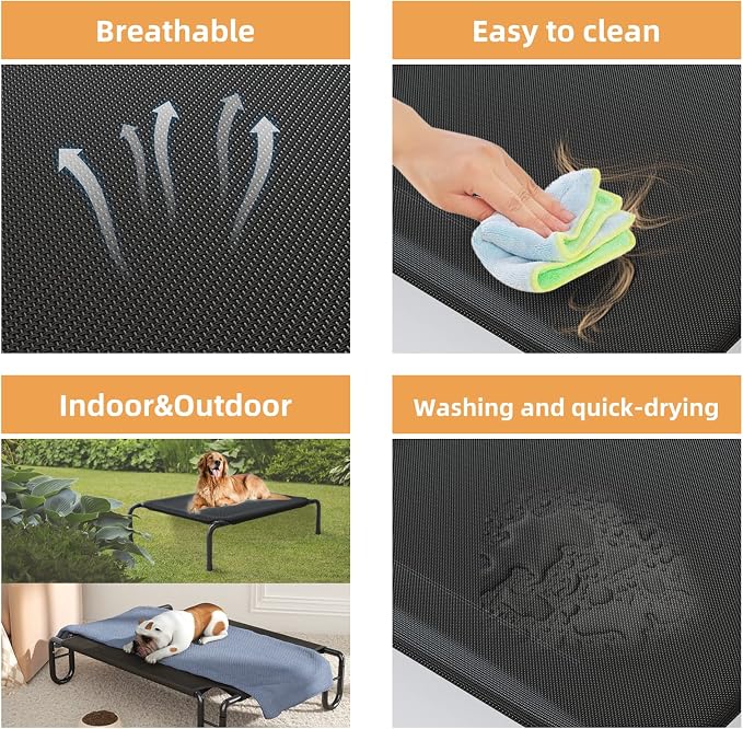 FAYDUDU Elevated Dog Bed Portable Raised Dog Beds with Washable Mesh Cooling Breathable Elevated Pet Bed Large for Indoor and Outdoor Use