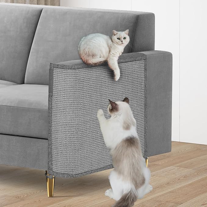 Cat Scratch Couch Protector,23.6" L*19.7" W Scratching Furniture Protector Pad,Cat Scratch Sofa Arm Sheild with Grey Natural Sisal for Protecting Couch Sofa Chair Furniture (Grey/Left Hand)