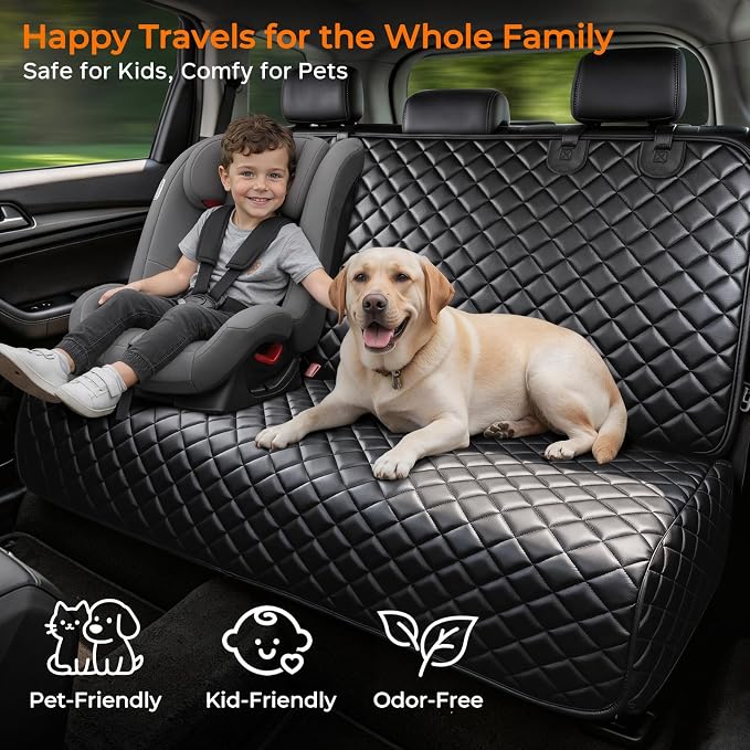 URPOWER PU Leather Dog Car Seat Cover for Back Seat, Waterproof Non-Slip Bench Seat Protector for Dogs, Easy-Clean Scratch-Resistant Pet Seat Cover for Compact Cars Small SUVs