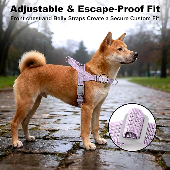 No Pull Dog Harness with Handle, Adjustable Soft Mesh Padded Vest | Reflective Walking Harness with Front Clip for Small Medium Large Dogs, Quick Fit No Escape for Training, Purple, L