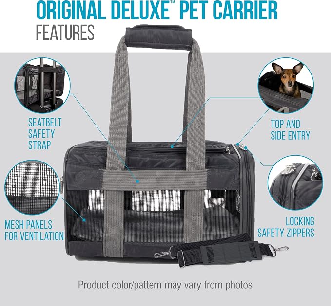 Sherpa Original Deluxe Travel Pet Carrier, Airline Approved & Guaranteed On Board - Charcoal Gray, Medium