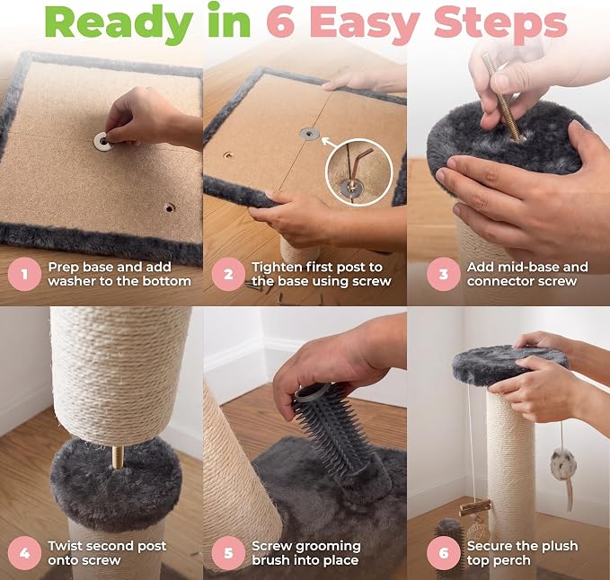 Best Pet Supplies Catify Cat Scratcher, Fun Interactive Scratchers, Posts, Poles, Claw Safe, Furniture Saver Indoor Play Support Natural Cat Behaviors Heavy Duty - Gray Scratching Post - H: 25"