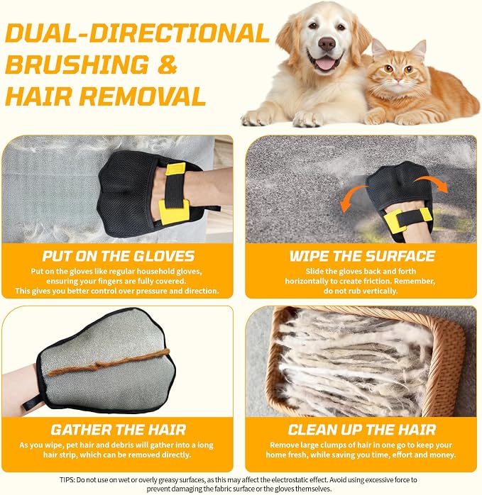 Carpet Rake for Pet Hair Removal, 60" Long Handle Rubber Broom (3 Pack) | Multi-function Pet Hair Removal Tool, Works on Rug Car Mat Pet Bed Furniture, Cleans Dog Cat Fur Efficiently