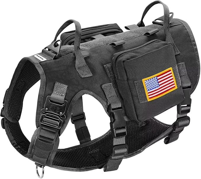 Forestpaw Tactical Dog Harness Pouches and Patches Set,S,Black | Adjustable Fits 17-25" Chest,20-35 lbs,No Pull Military Style Service Dog Vest for Daily Walking Training,Medium Dogs