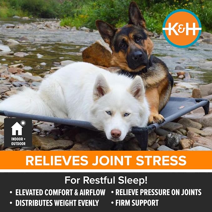 K&H Outdoor Elevated Dog Bed, Cooling Raised Dog Bed, Large 42x30in, Gray | Pet Cot for Medium & Large Pets, Breathable Mesh 360 Hammock Design, Indoor/Outdoor Washable Cover, Portable Metal Frame