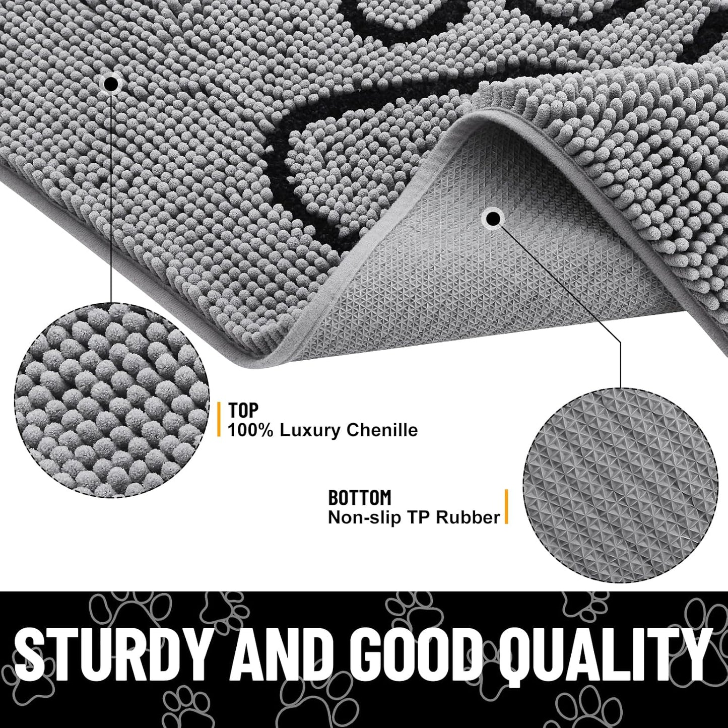 Smiry Dog Door Mat for Muddy Paws, Absorbent Dirt Trapper Non Slip Quick Dry Washable Chenille Mat for Mud Dogs, Entry Rug for Indoor and Outdoor (59x24 Inches, Grey)