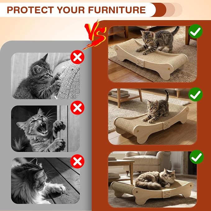 NOCOEX Sisal Cat Scratcher Bed: Wood Scratch Board Hammock for Indoor Cats | Natural Solid Wood Curved Frame Lounger Sleep Scratching Pad Post Large Cats 45 lbs, Easy Assembly Modern Furniture Protector