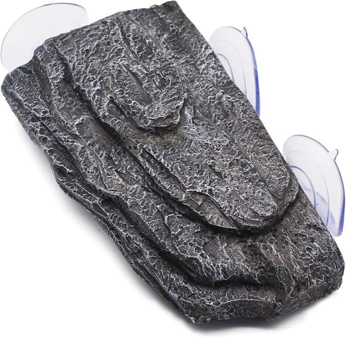 Turtle Basking Platform with 3 Suction Cups,for Frogs,Tortoise,Grey | 8.66" Floating Resting Terrace, |Adjustable Level | Natural Rock Texture, Anti-Skid | for Fish Tank, Aquarium, Terrarium