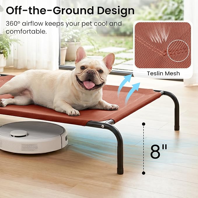 Love's cabin Elevated Cooling Dog Bed for Medium Dogs, Portable Indoor & Outdoor Raised Pet Dog Cat Cot, Durable Summer Frame with Breathable Mesh, Terracotta, 43" x 31.5" x 8"