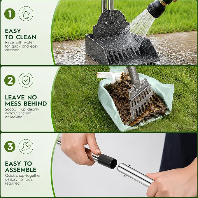 Dog Pooper Scooper for Large Dogs，9.1" X9.5"，Oversized Tray，pooper scooper | Free with two extension rods，Reduce the frequency of garbage trips，for Large, Medium, Small Dogs