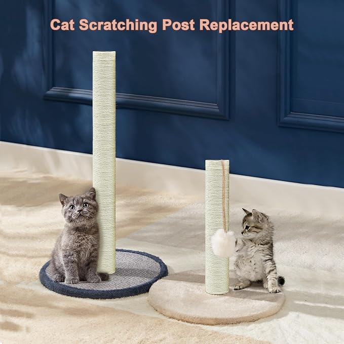 Cat Scratching Post Replacement Pole, 2 PCS 15.7in Cat Tree Replacement Post, Natural Sisal Cat Tree Replacement Parts with M8 Screws, Cat Scratch Post for Refurbishment (15.7in/40cm)