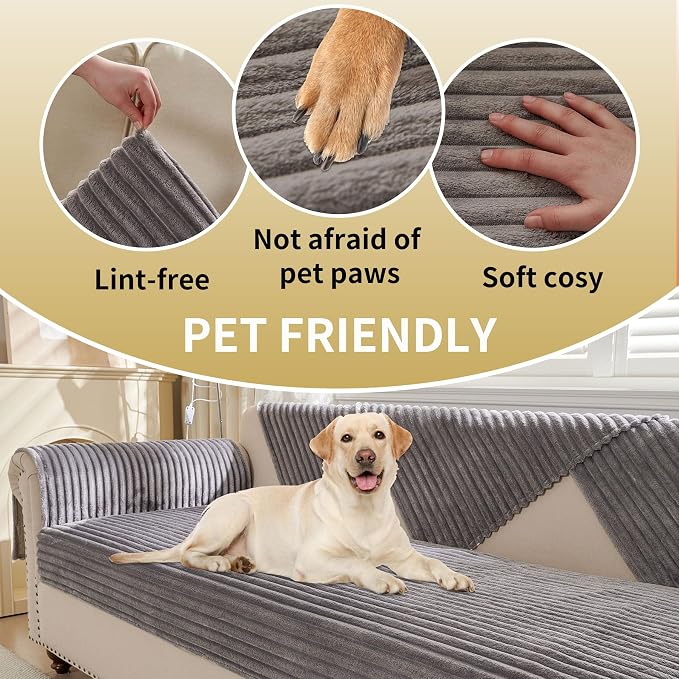 HAOMAIJIA Waterproof Couch Cover for Dogs Washable,Faux Fur Pet Couch Covers for Sofa,Soft Dog Bed Cover Non-Slip Couch Covers for 3 Cushion Couch Sofa Pet Friendly (Grey, 35" x 62")
