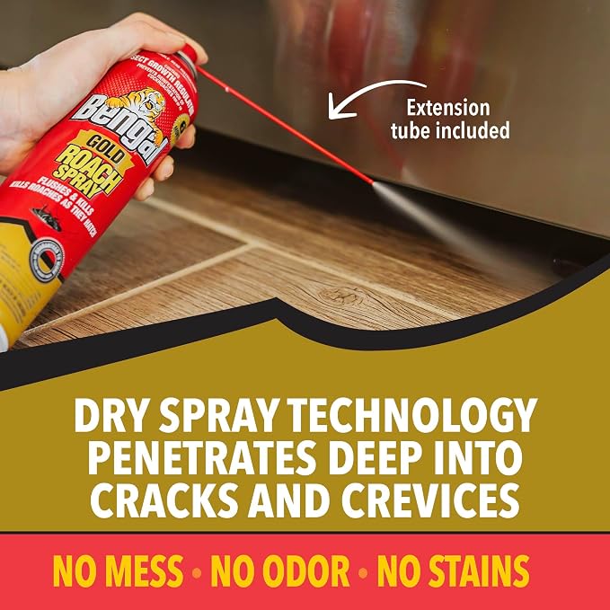 Bengal Gold Roach Spray - Odorless, Stain-Free Bug Spray for Home - Prevents Reinfestation for Up to 6 Months - 11 oz, 4 Pack