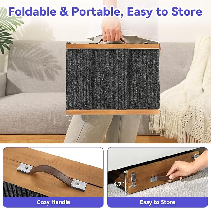 2026 Upgraded Dog Ramp for Couch, Foldable Small Dog Ramp for Sofa, 5 Adjustable Height from 9.8" to 20.5", Portable Stable Pet Step with Non-Slip Pad, Pet Ramps Use for Couch Stairs, Walnut