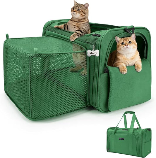 MIDOG Cat Carrier Soft for Small-Medium Cats Up to 15lbs, Airline Approved | Expandable Square Design,Comfort & Breathable Window,Equipped with anti-slip lock zippers and an internal safety leash