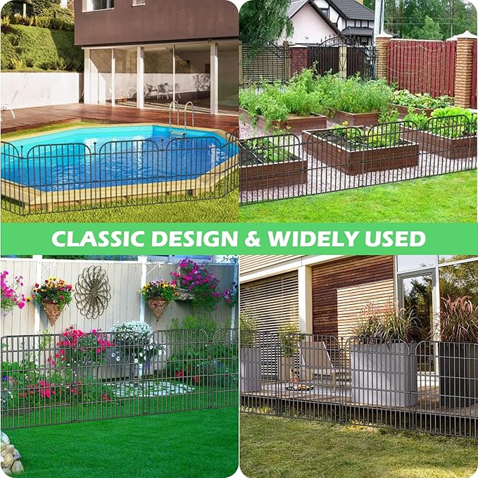 10 Panels No Dig Decorative Garden Fence with Gate, 24 in(H) x 20 ft(L) Rustproof Metal Wire Fencing Border for Yard Outdoor Decor, Temporary Animal Barrier with Stakes for Small Pets