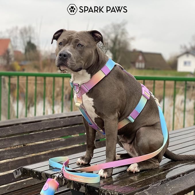 Spark Paws Comfort Control No Pull Dog Harness - Heavy Duty Front Clip | Safety Tested for Strong Breeds, w/ Metal Buckle & Top Handle – Padded Y-Straps Redirect Pulling. Solo or Matching Leash Set