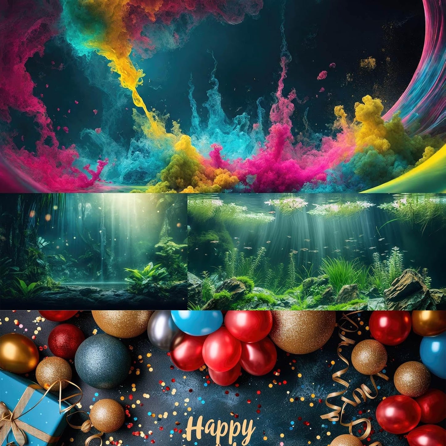Mushrooms Aquarium Background Mushrooms in Dark Forest with Bright Colors Terrarium Background Tranquil Lake Cartoon Style Aquatic Plants Fish Tank Backdrop Poster Decorations Wallpaper Decor 36x20in