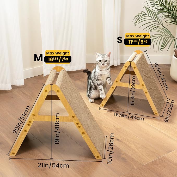 Conlun A-Frame Cat Scratchers for Indoor Cats, Wood Frame & Recycled Cardboard Scratch Pad, Dual-Sided Vertical Horizontal Scratching Board, Space-Saving Furniture Protector for Sofa Walls, Medium