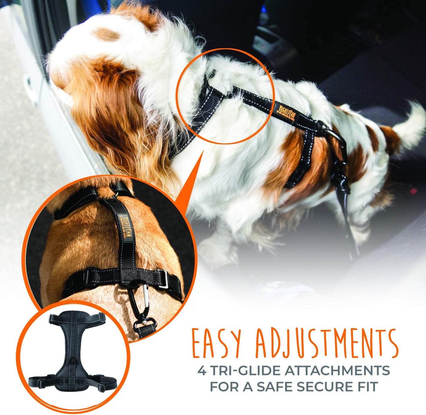 Mighty Paw Dog Car Harness - Vehicle Safety Gear - 2 Leash Attachment - Adjustable Straps - Reflective Stitching - Soft Padding - Standard Harness Functionality - No Pull Front Leash Attachment - L