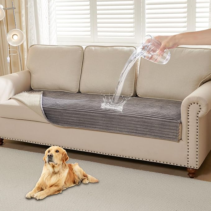 HAOMAIJIA Waterproof Couch Cover for Dogs Washable,Faux Fur Pet Couch Covers for Sofa,Soft Dog Bed Cover Non-Slip Couch Covers for 3 Cushion Couch Sofa Pet Friendly (Grey, 23" x 23" 2 Pack)