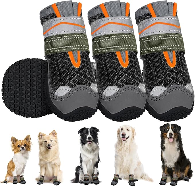 SlowTon Dog Shoes for Large Small Medium Dogs - Breathable Dog Boots for Summer Hot Pavement, Paw Protector for Outdoor Walking Winter Snow, Anti-Slip Rubber Dog Booties for Hardwood Floor (B OR, 0)