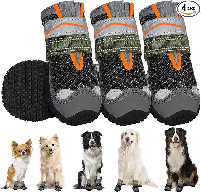 SlowTon Dog Shoes for Large Small Medium Dogs - Breathable Dog Boots for Summer Hot Pavement, Paw Protector for Outdoor Walking Winter Snow, Anti-Slip Rubber Dog Booties for Hardwood Floor (B, 1)