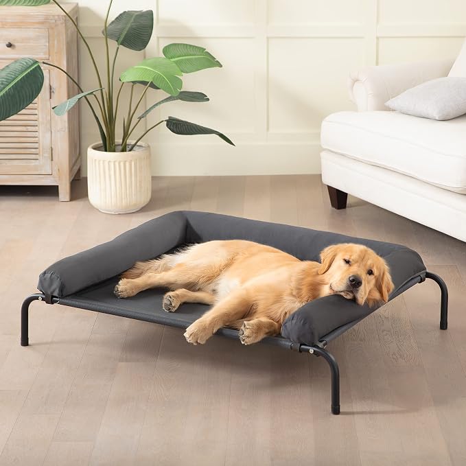 WESTERN HOME Cooling Elevated Dog Bed for Large Dogs,Outdoor Raised Dog Bed | Dogs Cot Portable Indoor, Raised with Breathable Mesh, Chew Proof Pet Hammock Cots, Removable and Waterproof Bolsters