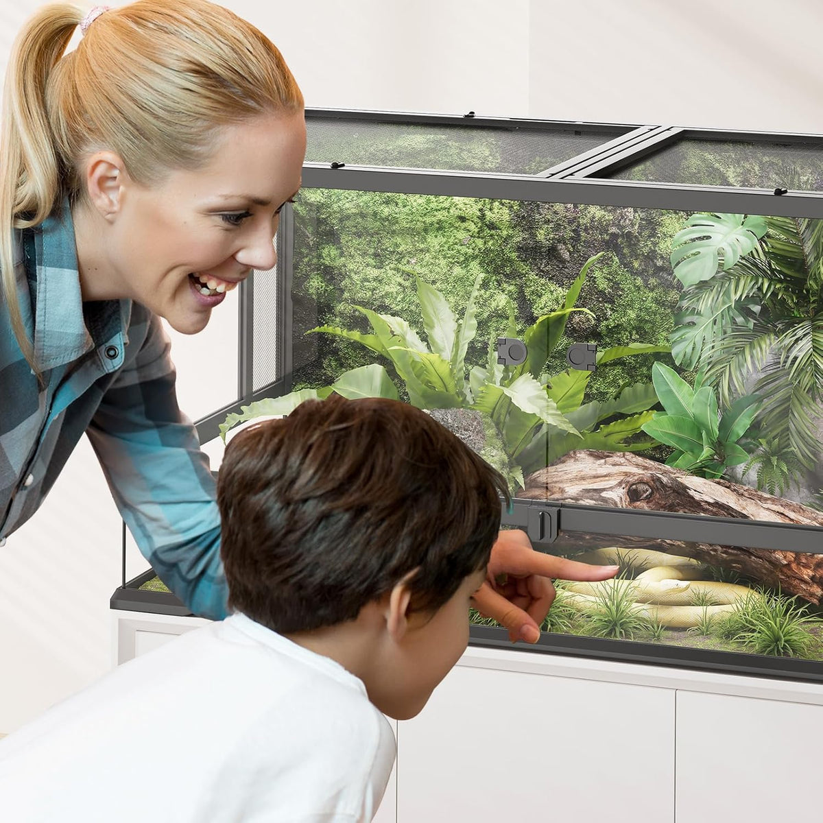 Erinnyees 50 Gallon Reptile Terrarium with Top Screen Ventilation, Snake Habitat with Heating Pad Space, Front Opening Reptile Vivarium with Sliding Cable Outlet for Leopard Geckos, Snakes, Turtles