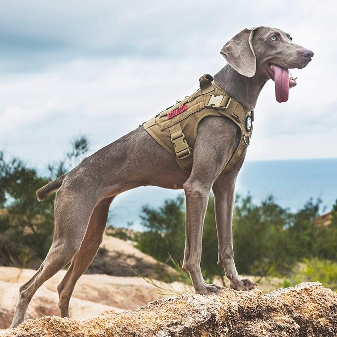 OneTigris Tactical Dog Harness with Handle No-Pull Adjustable for Large Dog | Military 1000D Pullable Nylon, Service Dog Vest with Hook & Loop Panels, Easy On & Off for Walking Hiking Training Brown XL