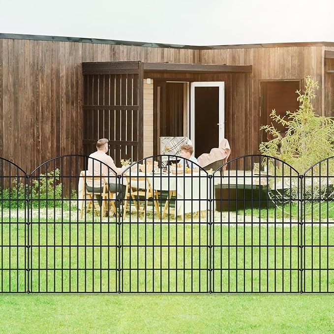 FOREHOGAR Metal Garden Fence 42in (H) x 23.3ft (L), 10 Panels + 11 Stakes Dog Fence Border Fence Animal Barrier, No Dig Garden Fencing for Yard Flower Bed Lawn Patio Outdoor, CTW4210 Black