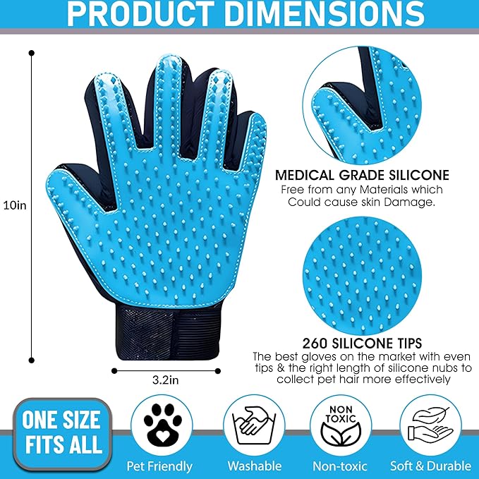 ZENELANEP Upgrade Pet Grooming Gloves, Grooming Gloves for Dogs, Cats, Rabbits & Horses with Long and Short Hair, Efficient Pets Hair Remover Mittens - 1 Pair (Sky Blue)