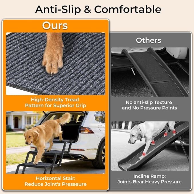 URPOWER Dog Stairs for Large Dogs Extra Wide 20" with 5-Step Dog Ramp Steps | Foldable Pet Stairs, Detachable for Car High Bed, Non Slip Surface Car Ramps for SUV Truck, Supports up to 260 LBS