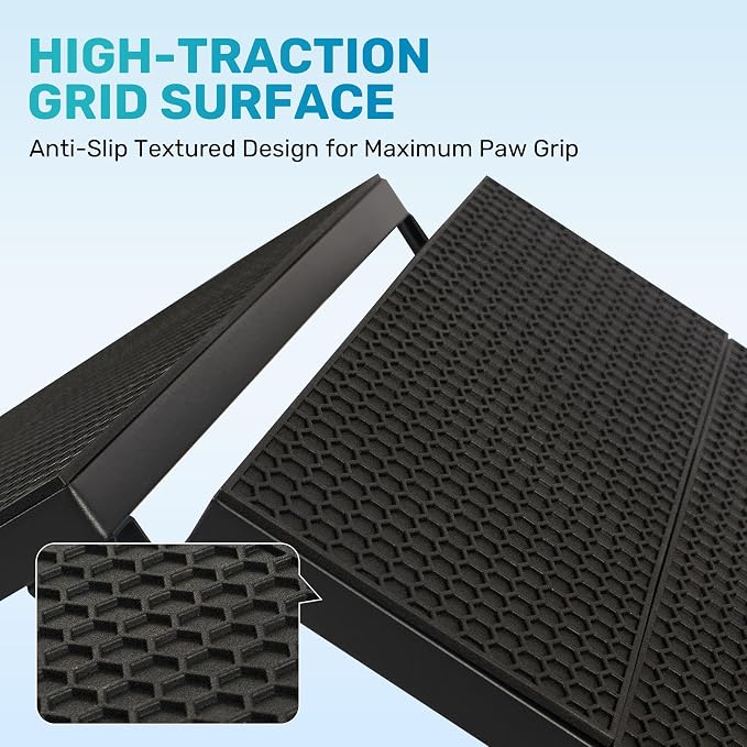 71" Extra Long Dog Ramp for Large Dogs, Heavy Duty Metal Frame Pet Ramp for High SUVs, Trucks and Cars, Portable Folding Travel Dog Ramps with Safety Latch, Supports up to 350lbs