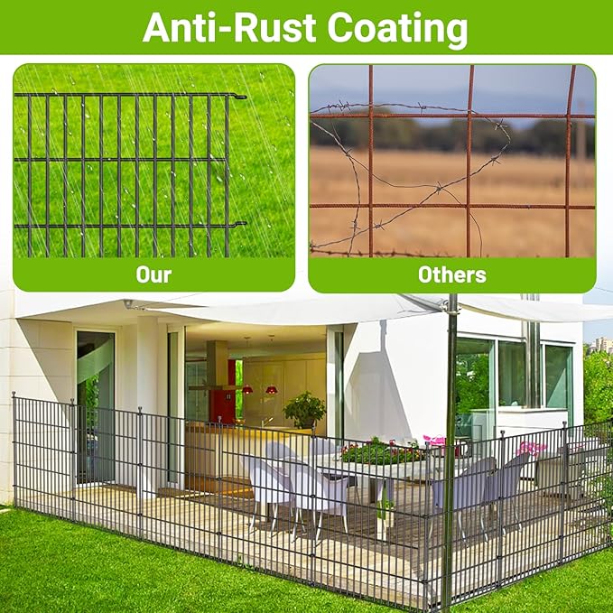 5 Panels No Dig Decorative Outdoor Garden Fence for Yard, 32 in(H) X 11.8 ft(L) Animal Barrier Fencing Rustproof Metal Wire Panel Border for Dog, Rabbits, and Patio Temporary Ground Stakes