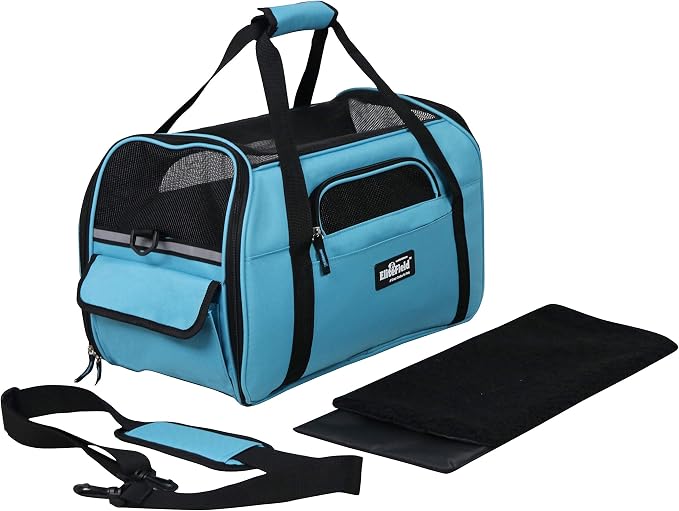 EliteField Soft Sided Pet Carrier (3 Year Warranty, Airline Approved), Multiple Sizes and Colors Available (Large: 19" L x 10" W x 13" H, Sky Blue)