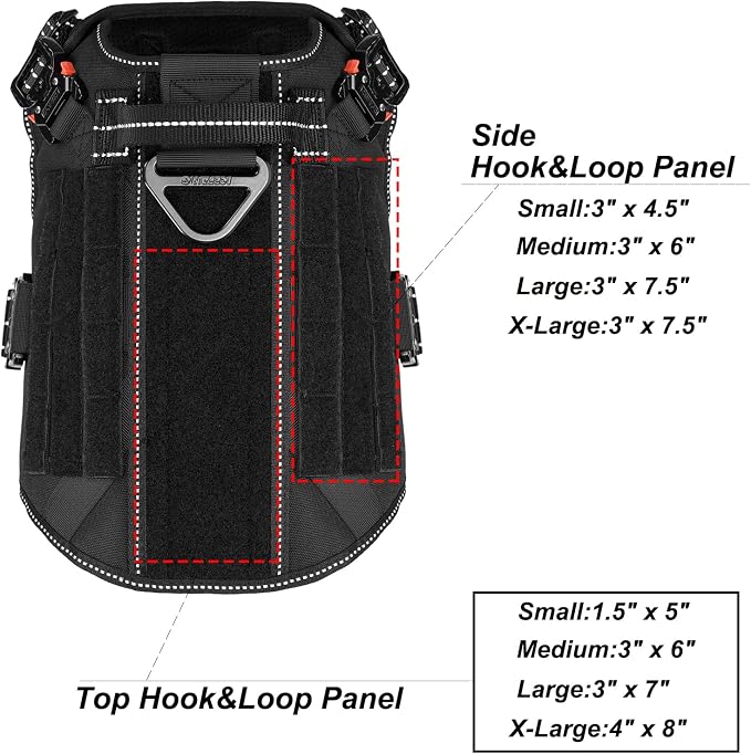ICEFANG Tactical Dog Harness for Medium Dogs,Full Metal Buckles Dog Vest | with MOLLE, Reflective,Adjustable,2 Leash Clips,Control Handle,No Pull,Soft Padded,Black,Medium