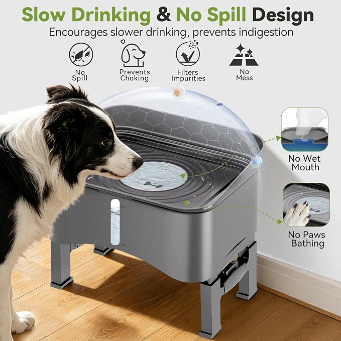 UPSKY 2.9Gal No Spill Dog Water Bowl, 4 Height Adjustable Elevated Bowl with Slow Drinking Feeder for Senior Dogs, Anti-Splash Floating Disk & Filter, Large Capacity for Large Dogs & Multi-Pet Homes