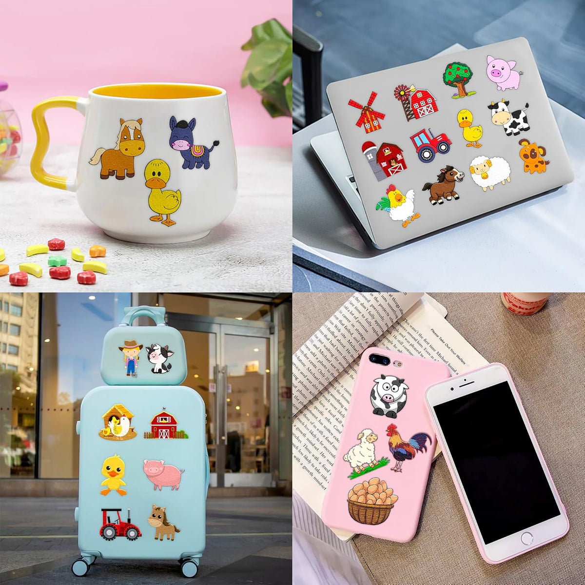 72 PCS Farm Barnyard Animal Pre-Cut Temporary Tattoos Sticker Birthday Decorations Party Supplies Favors Gift Boy Girl Farmhouse Cow Chicken Tattoo School Reward Themed (Normal)