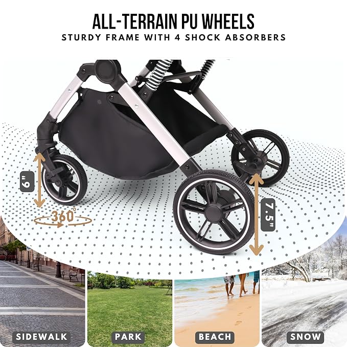 Bicystar Foldable Dog Stroller for Small Medium Dogs & Cats, 45 lbs, Black | For senior & injured pets, Travel-friendly, All-terrain 4 wheels, Aluminum frame, 42" handle for tall users, Two tethers