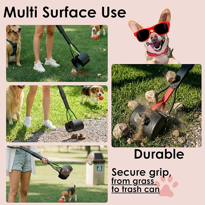 33" Pooper Scooper 2 Pack, XL Tall Handle No Touch Dog Pooper Scooper for Large Small Dogs, Durable Spring & Lightweight, Large Pooper Scooper for Dogs Heavy Duty, Portable Dog Poop Pick Up Tool