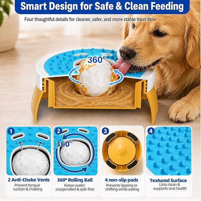 KILIN Dog Lick Bowl Slow Feeder - Non-Spill Dog Enrichment Toys, Lick and Roll Bowl 1 Cup/8 FL OZ, for Dogs with Bone Broth, Yogurt and Wet Puppy Treat, Interactive Licking Ball for Dogs with Anxiety