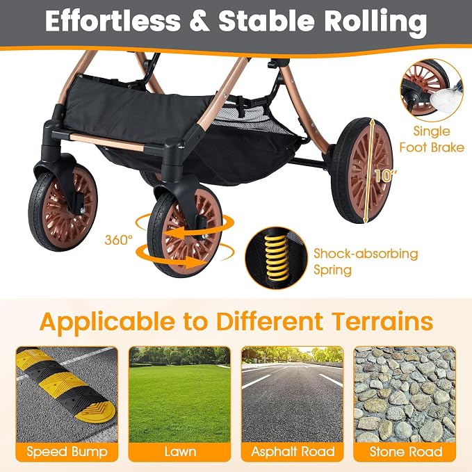 PETSITE 3-in-1 Pet Stroller for Small & Medium Sized Dogs, Foldable 4 Wheels Dog Stroller with Removable Carrier, Sun Shade, Removable Pad, Safety Belt, Storage Basket & Cup Holder