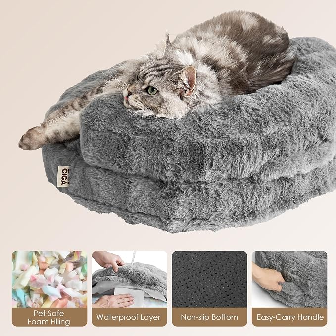 EHEYCIGA Dog Bed Medium Size Dog, Fluffy Small Dog Couch with Removable Washable Cover, Bolster Pet Sofa, Waterproof and Non-Slip, 30" x 30"x 8.5", Grey