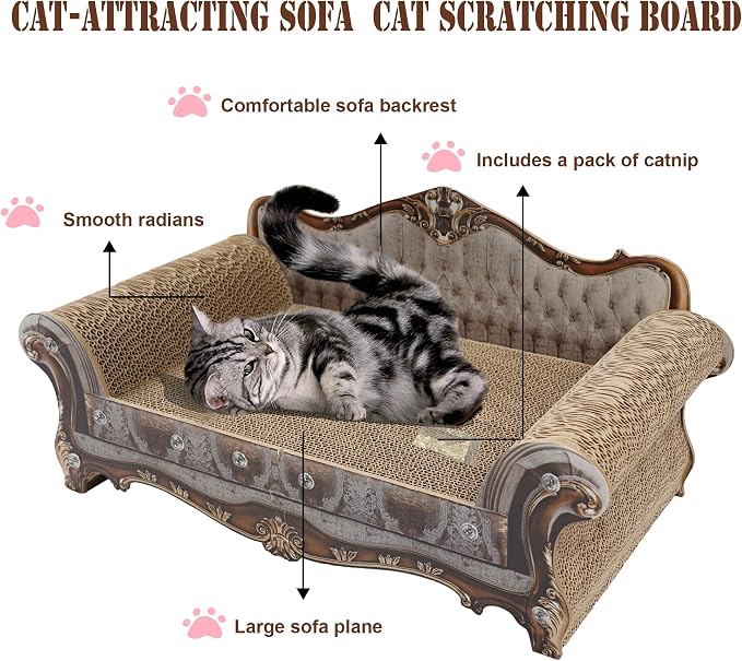 COOZMENT Sofa Shaped Scratching Couch,Thick Scratching Cardboard, Lounge Bed for Indoor Rest&Play, Sofa Scratcher Pad (23 "L X 12.2" W X 10.6 "H)