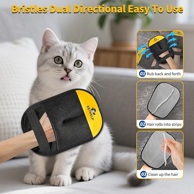 KEYHELP Pet Hair Removal Glove for Dogs & Cats, Newly Upgraded Reusable Electrostatic Pet Hair Glove, Pet Hair Remover Tool for Clothing, Couch, Bed, Carpet, Car Seat