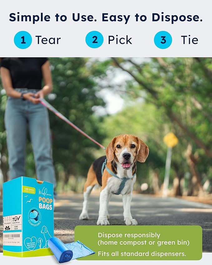 Wooflinen Unscented Dog Poop Bags – Leak-Proof Dog Poop Bags Rolls – Large 9x13”, Durable, Easy Tear – Made from Plant-Based Materials – For Big & Small Dogs – 240 Bags (16 Rolls)